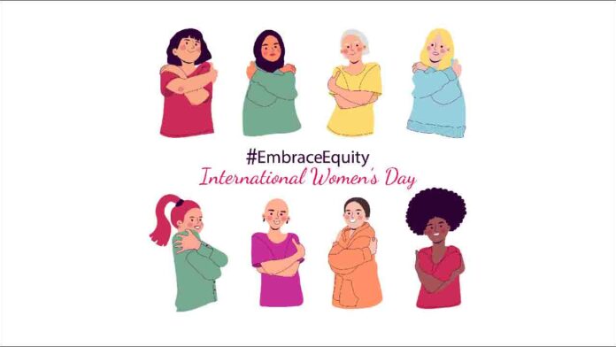 International womens day concept poster. Embrace equity woman